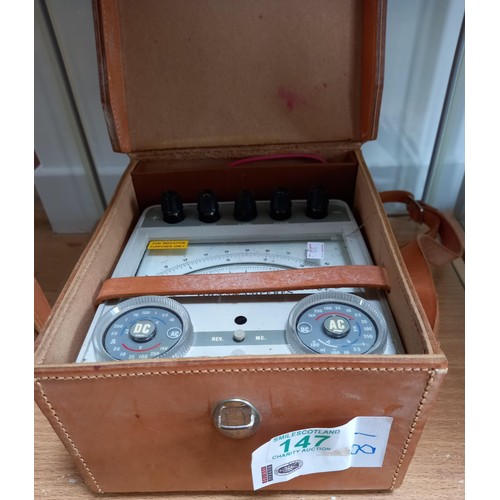 147 - Large leather-bound PO AC/DC test metre 5c BHE