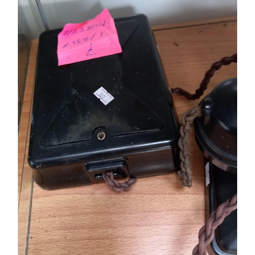 149 - Vintage black telephone Nethy Bridge 214 with Bakelite bell box