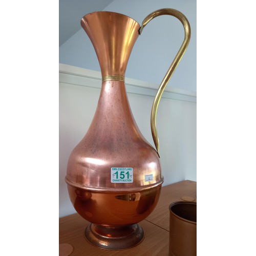 151 - Copper kettle vase and cups