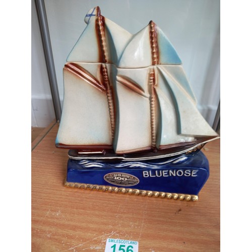 156 - Blue nose bourbon decanter in shape of a ship  no 84 from 1978