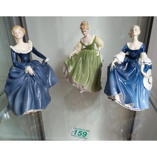 159 - 3 x Royal Doulton figurines Fragrance HN2334/1965, Hilary HN2335/1966 and fair lady HN 2193/1962