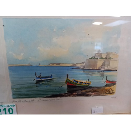 210 - Two small, framed paintings of Malta harbour 1969 and 1970