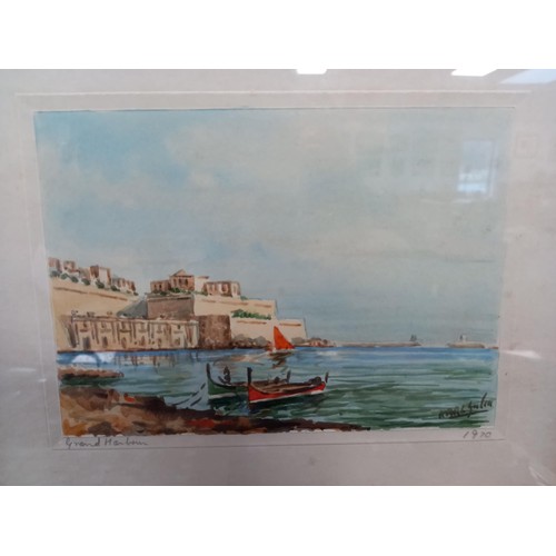 210 - Two small, framed paintings of Malta harbour 1969 and 1970