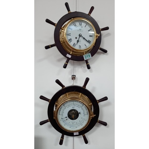 219 - Clock and barometer, ships wheel style