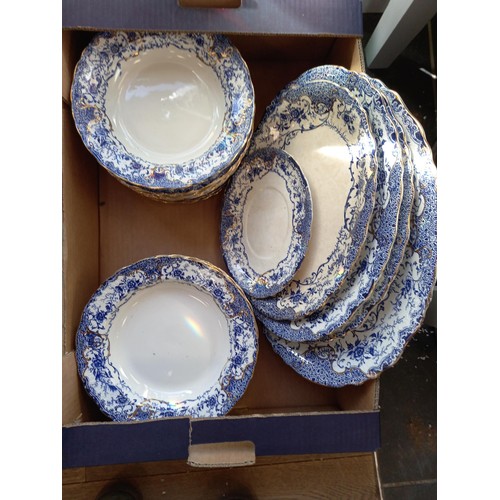 253 - Large selection of Crown Pottery Longton dinner plates, etc.