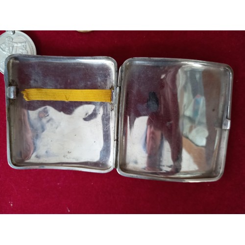 265 - 2x Korean medals, silver medal reads 22370101 SIGMN J. H. Simpson R. Sigs, plus Asian cigarette case