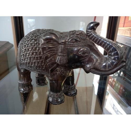 270 - Vintage white metal elephant, has a stamp mark, possible silver? 18x14cm approx.