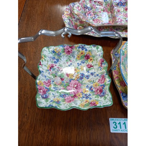 311 - Good selection of Chintz ware, sandwich plates, etc.