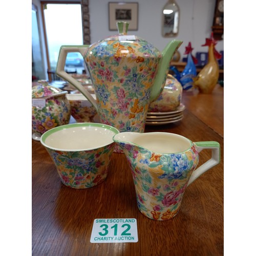 312 - Good selection of Chintz ware, teapot, milk jug, cups, etc.