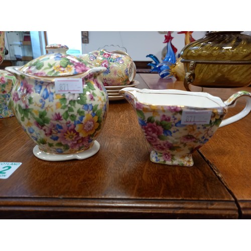 312 - Good selection of Chintz ware, teapot, milk jug, cups, etc.