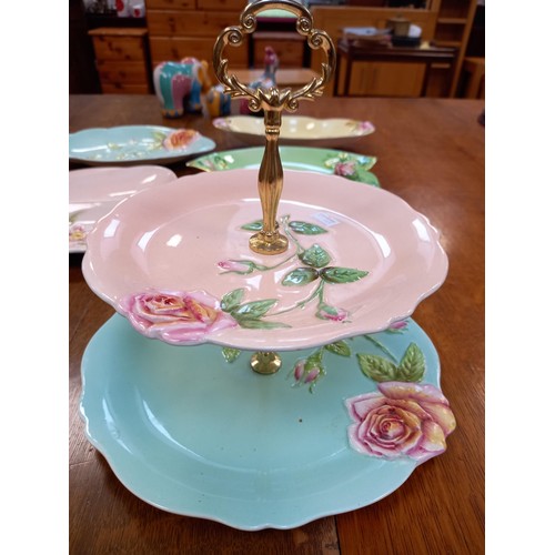 315 - Royal Winton cake stand, butter dish & serving plates