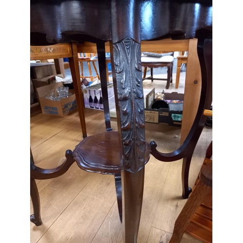 344 - English antique wooden scallop topped wooden table