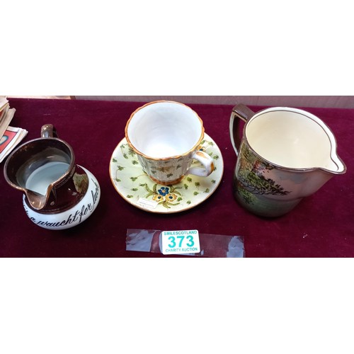 373 - 3 pieces of collectable China includes cup and saucer (a/f) Manufacture De Cantagalli, Florence, Ita... 