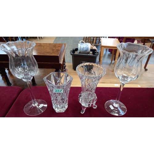 387 - 2 x crystal vases and 2 others