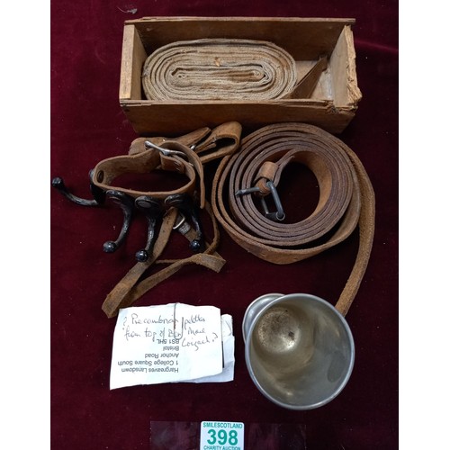 398 - Selection of vintage leather belts etc to include a sub machine belt for bullet loading