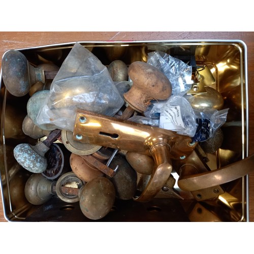 408 - Small box of vintage door handles etc.