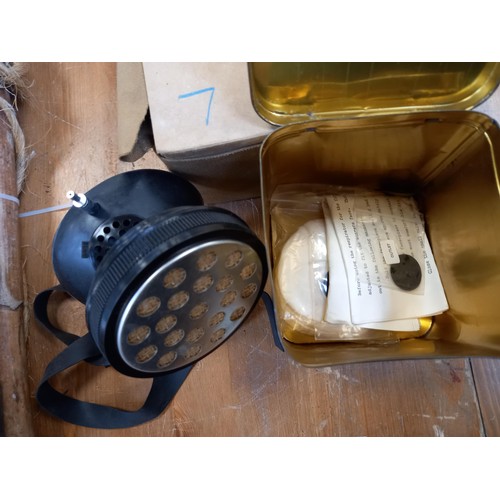 411 - Selection of gas masks and a paraffin iron