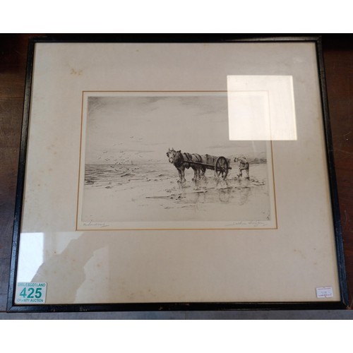 425 - The Sand Cart, etching by Jackson Simpson, framed 43x38cm approx.