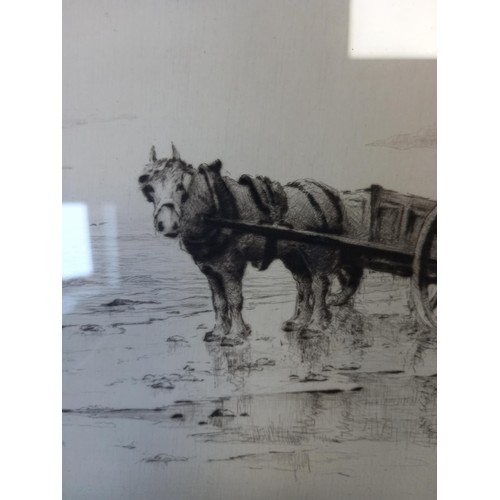 425 - The Sand Cart, etching by Jackson Simpson, framed 43x38cm approx.