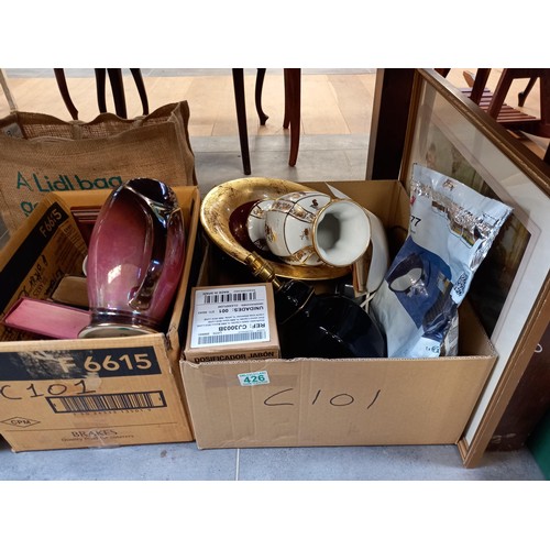 426 - 2x box lot of China, books etc.