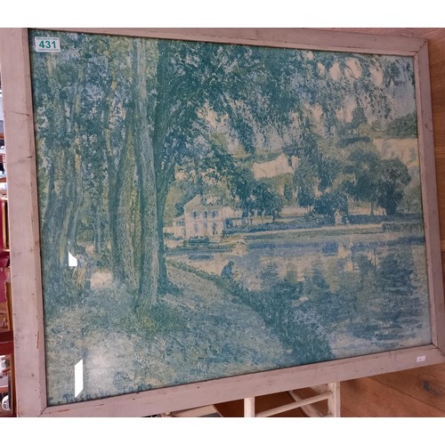 431 - The Tow Path by Camille Pissarro framed picture 78x88cm approx. was part of the Corporation of Aberd... 