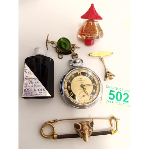 502 - Small mixed lot to include Ingersoll triumph watch fox brooch etc