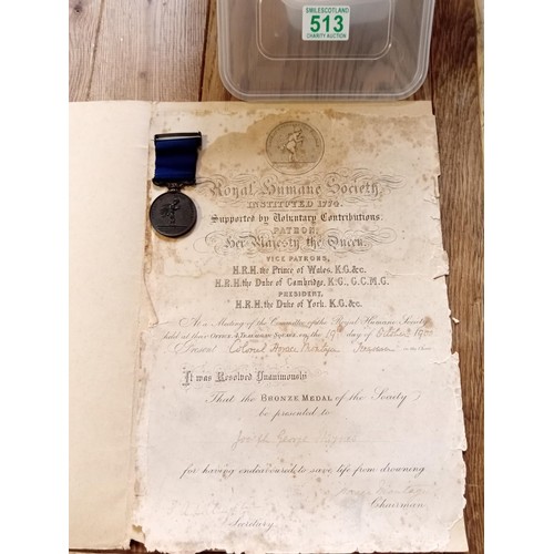 513 - 29th July 1900 Society bronze medal for Royal Humane see photos