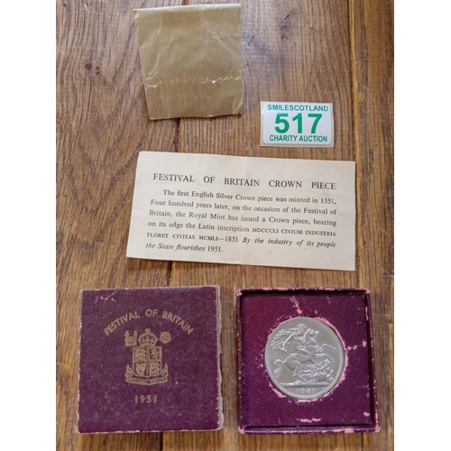 517 - Festival of Britain 1951 five shillings coin in original box etc