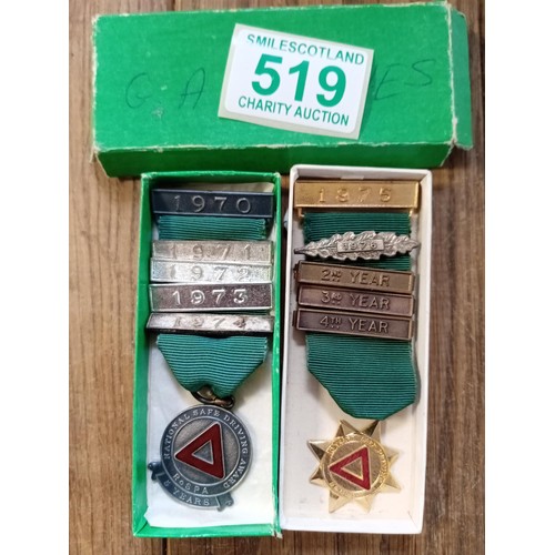 519 - ROSPA MEDALS  NATIONAL SAFE DRIVING FOR DIFFERENT YEARS