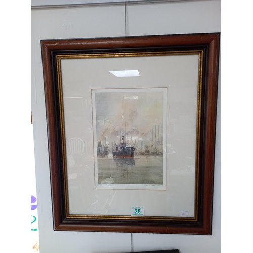 25 - Framed John Holmes limited edition signed, 421/450, ship picture 54 x 45 cm approx