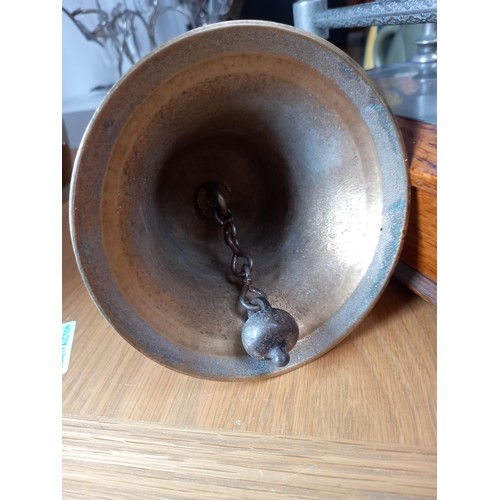 29 - Brass hand bell, vintage ice/biscuit bucket x 2