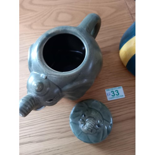 33 - Tony Wood clown teapot and elephant teapot