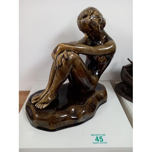 45 - Nude lady sitting on plinth, Thai Celadon