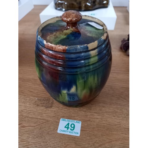 49 - Small Seaton ware jar with lid, 15 cm high approx