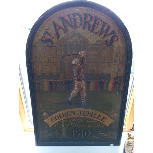 62 - Large vintage reproduction St Andrews Golden Jubilee wooden plaque