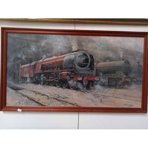 67 - 2 framed paintings of vintage trains by A Young, 1990/91