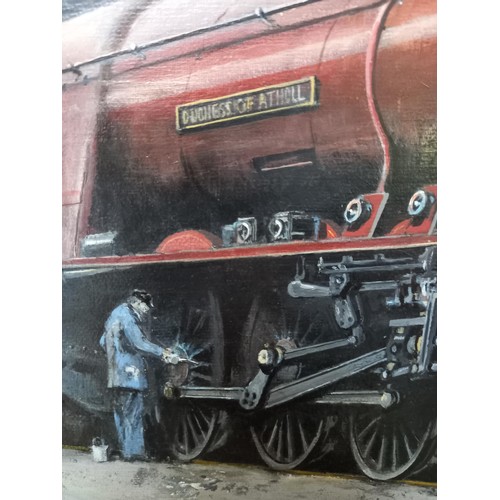 67 - 2 framed paintings of vintage trains by A Young, 1990/91