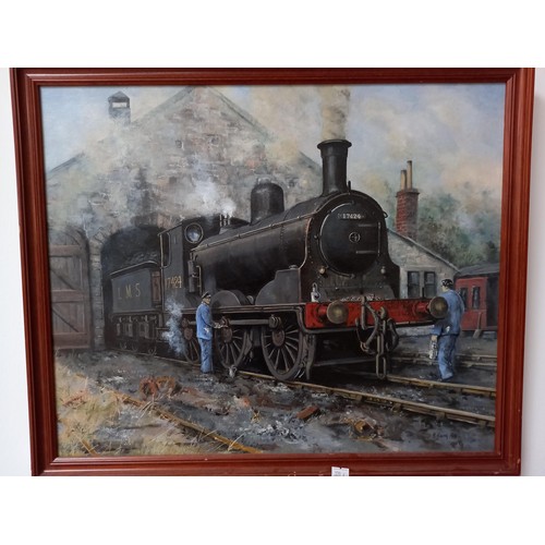 67 - 2 framed paintings of vintage trains by A Young, 1990/91