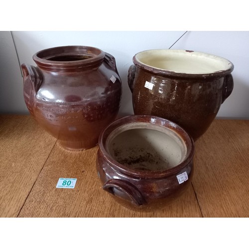 80 - 3 x vintage salt glazed pots