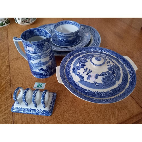 90 - Selection of old Willow and Spode ware etc