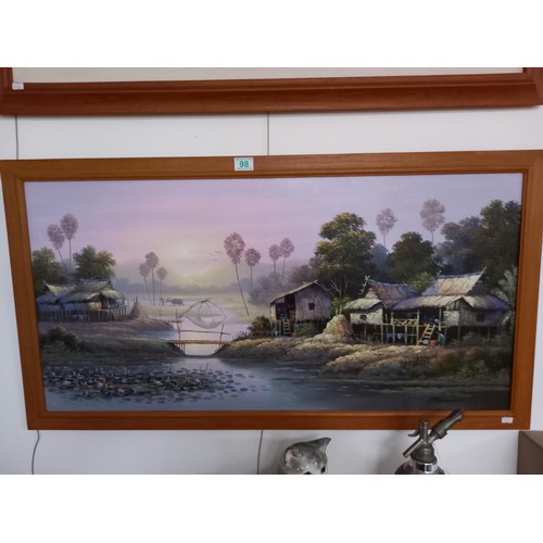 98 - Large original signed painting, Far Eastern scene  110 x 60cm approx