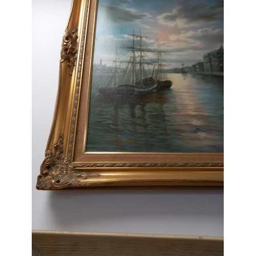 115 - Large framed harbour painting