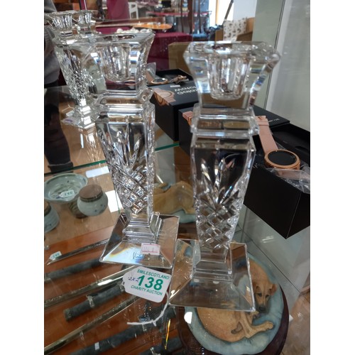 138 - Pair of Polish crystal candlesticks by Violetta