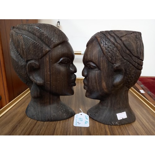 69 - 2x African wooden Busts