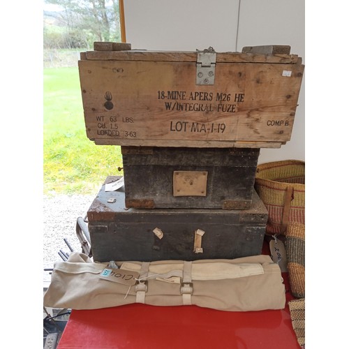 228 - 3 vintage boxes plus camp bed