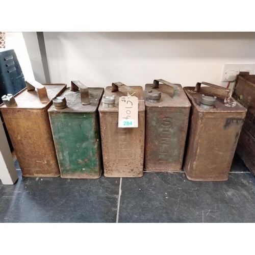 284 - 5 x Vintage Petrol Cans to Include GP Co Ltd.