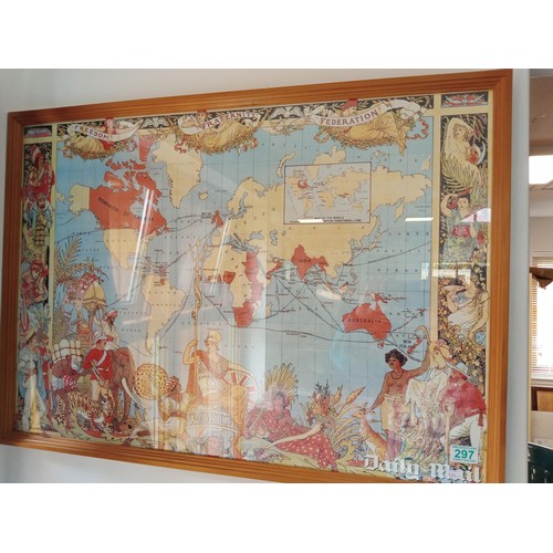 297 - Vintage framed map of the world and a selection of paintings and prints