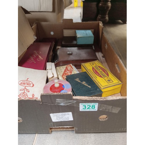 328 - Box lot of vintage playing cards boxes etc.