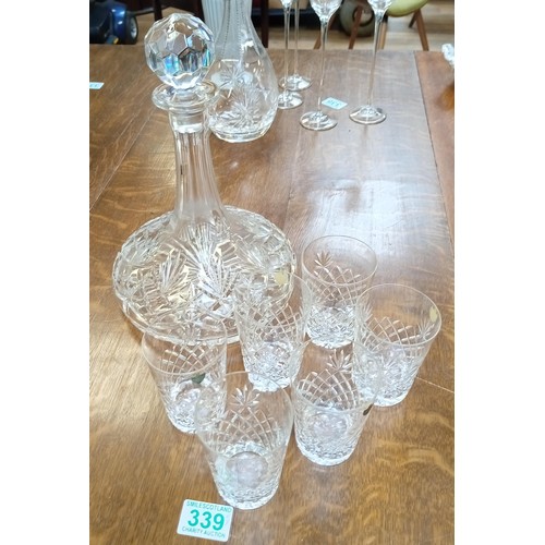 339 - Ships decanter and 6 x Watford crystal glasses