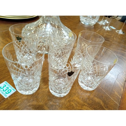 339 - Ships decanter and 6 x Watford crystal glasses